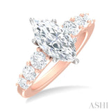 1 ctw Marquise Shape Round Cut Diamond Semi Mount Engagement Ring in 14K Rose and White Gold