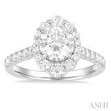 3/4 ctw Scalloped Oval Centerpiece Circular Shape Round Cut Diamond Semi Mount Engagement Ring in 14K White Gold