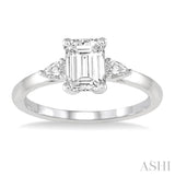 1/2 Ctw Octagon Emerald and Pear Cut Diamond Ladies Engagement Ring with 1/3 Ct Emerald Cut Center Stone in 14K White Gold