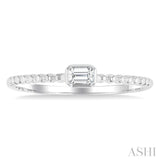 1/6 Ctw Ball Bead East-West Bezel Set Emerald Cut Diamond Stackable Petite Fashion Ring in 14K White Gold