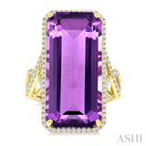 26X12 MM Evoque Gemstones Emerald Shape Amethyst and 1/2 Ctw Round Cut Diamond Halo Semi-Precious Ring in 14K Yellow Gold