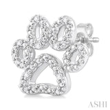 1/20 Ctw Dog Paw Round Cut Diamond Fashion Stud Earring in Sterling Silver