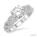 1/3 ctw Loose Plaited Shank Round Cut Diamond Semi Mount Engagement Ring in 14K White Gold