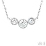 1/3 Ctw Past, Present & Future 3-Stone Bezel Set Round Cut Diamond Necklace in 14K White Gold