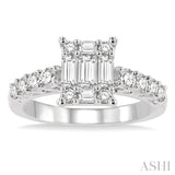 1 Ctw Fusion Baguette and Round Cut Diamond Engagement Ring in 14K White Gold