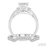 7/8 Ctw Lovebright Round Cut Diamond Wedding Set With 3/4 Ctw Criss Cross Shank Engagement Ring and 1/6 Ctw Arched Wedding Band in 14K White Gold