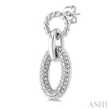 1/10 Ctw Single Cut Diamond Bold Oval Shape Rope Link Earrings in Sterling Silver