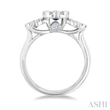 3.8 MM & 3 MM Sapphire and 5/8 Ctw Round Cut Diamond Precious Lovebright Past, Present and Future Ring in 14K White Gold