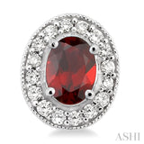 7x5 MM Oval Cut Garnet and 3/8 Ctw Round Cut Diamond Earrings in 14K White Gold