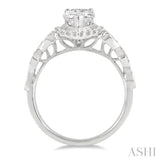3/4 Ctw Carved Shank Round Cut Diamond Engagement Ring With 3/8 Ct Pear Cut Center Stone in 14K White Gold