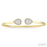 5/8 Ctw Pear Shape Lovebright Open Cuff Diamond Bangle in 14K Yellow and White Gold
