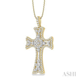 7/8 Ctw Round Cut Diamond Cross Pendant With Chain in 14K Yellow and White Gold