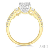 3/4 Ctw Diamond Lovebright Engagement Ring in 14K Yellow and White Gold