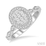 1/2 Ctw Oval Mount Criss Cross Shank Lovebright Round Cut Diamond Engagement Ring in 14K White Gold