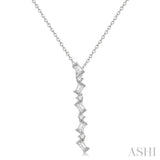 1/3 Ctw Zig-Zag Baguette and Round Cut Diamond Pendant With Chain in 14K White Gold