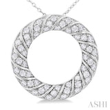 1/2 Ctw Ribbed Swirl Circle Round Cut Diamond Fashion Pendant With Chain in 14K White Gold