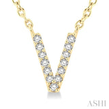1/20 Ctw Initial 'V' Round Cut Diamond Pendant With Chain in 10K Yellow Gold