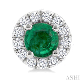 3.25 MM Round Emerald and 1/10 Ctw Round Cut Diamond Halo Precious Stud Earrings in 10K White Gold