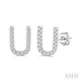 1/10 Ctw Initial 'U' Single Cut Diamond Earrings in 10K White Gold