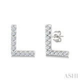 1/10 Ctw Initial 'L' Single Cut Diamond Earrings in 10K White Gold