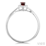 5x3 MM Oval Shape Garnet and 1/20 Ctw Round Cut Diamond Halo Semi-Precious Ring in 10K White Gold