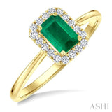 6x4 MM Octagonal Shape Emerald and 1/6 Ctw Round Cut Diamond Halo Precious Ring in 10K Yellow Gold