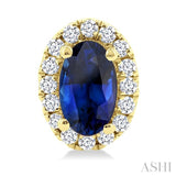 5x3 MM Oval Shape Sapphire and 1/8 Ctw Round Cut Diamond Halo Precious Stud Earrings in 14K Yellow Gold