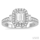 7/8 Ctw Diamond Engagement Ring with 1/2 Ct Octagon Cut Center Diamond in 14K White Gold