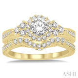 7/8 Ctw Diamond Wedding Set with 3/4 Ctw Round Cut Engagement Ring and 1/5 Ctw Wedding Band in 14K Yellow Gold