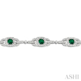 5x5 MM Cushion Cut Emerald and 2 Ctw Round Cut Diamond Precious Bracelet in 14K White Gold