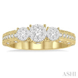 1/2 Ctw Tri-Mount Lovebright Round Cut Diamond Ring in 14K Yellow & White Gold