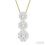 1/2 Ctw Lovebright 3 stone Essential Round Cut Diamond Pendant with Chain in 14K Yellow and White Gold