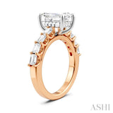 7/8 Ctw Emerald Shape Emerald and Round Cut Diamond Semi-Mount Engagement Ring in 14K Rose and White Gold