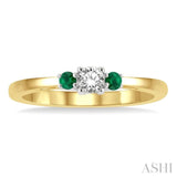 2.15 MM Round Shape Emerald and 1/6 Ctw Past Present and Future Round Cut Diamond Precious Ring in 14K Yellow and White Gold