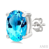 7X5 MM Oval Cut Blue Topaz Semi-Precious Stud Earring in 14K White Gold