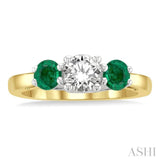 4.30 MM Round Shape Emerald and 5/8 Ctw Past Present and Future Round Cut Diamond Precious Ring in 14K Yellow and White Gold