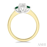 2.70 MM Round Shape Emerald and 1/3 Ctw Past Present and Future Round Cut Diamond Precious Ring in 14K Yellow and White Gold