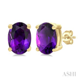 7X5 MM Oval Cut Amethyst Semi-Precious Stud Earring in 14K Yellow Gold