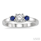 2.70 MM Round Shape Sapphire and 1/3 Ctw Past Present and Future Round Cut Diamond Precious Ring in 14K White Gold