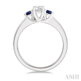 2.70 MM Round Shape Sapphire and 1/3 Ctw Past Present and Future Round Cut Diamond Precious Ring in 14K White Gold