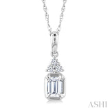 1/4 Ctw Emerald and Round Cut Diamond Fashion Pendant With Chain in 14K White Gold