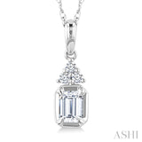 1/4 Ctw Emerald and Round Cut Diamond Fashion Pendant With Chain in 14K White Gold