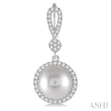 8 MM Cultured Pearls and 1/3 Ctw Round Cut Diamond Earrings in 14K White Gold