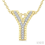 1/20 Ctw Bubble Accent Initial 'Y' Round Cut Diamond Fashion Pendant With Chain in Yellow Gold Vermeil