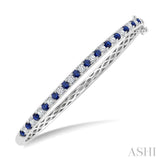 2.6 MM Round Shape Sapphire and 1 Ctw Round Cut Diamond Precious Bangle in 14K White Gold