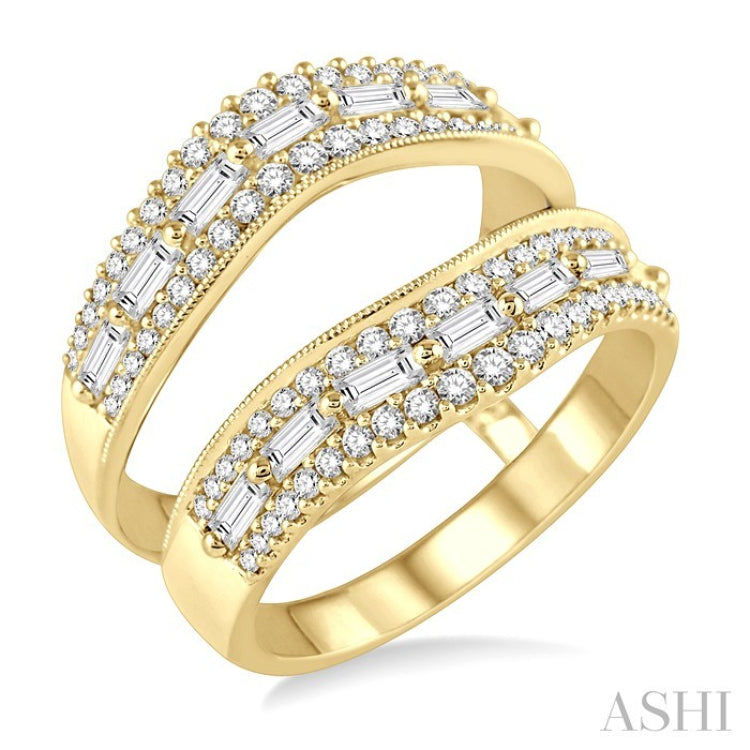 Drocode Insert Ring 1 1/10 Ctw Baguette and Round Cut Diamond Insert Ring in 14K Yellow Go ...