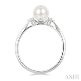 6 MM Cultured White Pearl and 1/20 Ctw Round Cut Diamond Fashion Ring in 10K White Gold