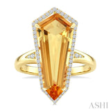 22X9 MM Evoque Gemstone Shield Shape Citrine and 1/4 Ctw Round Cut Diamond Semi-Precious Ring in 14K Yellow Gold
