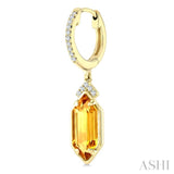 12X5 MM Evoque Gemstones Hexagon Shape Citrine and 1/6 Ctw Round Cut Diamond Semi-Precious Earrings in 10K Yellow Gold