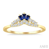 2.55X1.8 MM Octagon Shape Sapphire and 1/6 Ctw Chevron Round Cut Diamond Precious Ring in 14K Yellow Gold